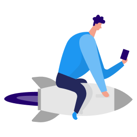 ロケットに乗った人のイラスト